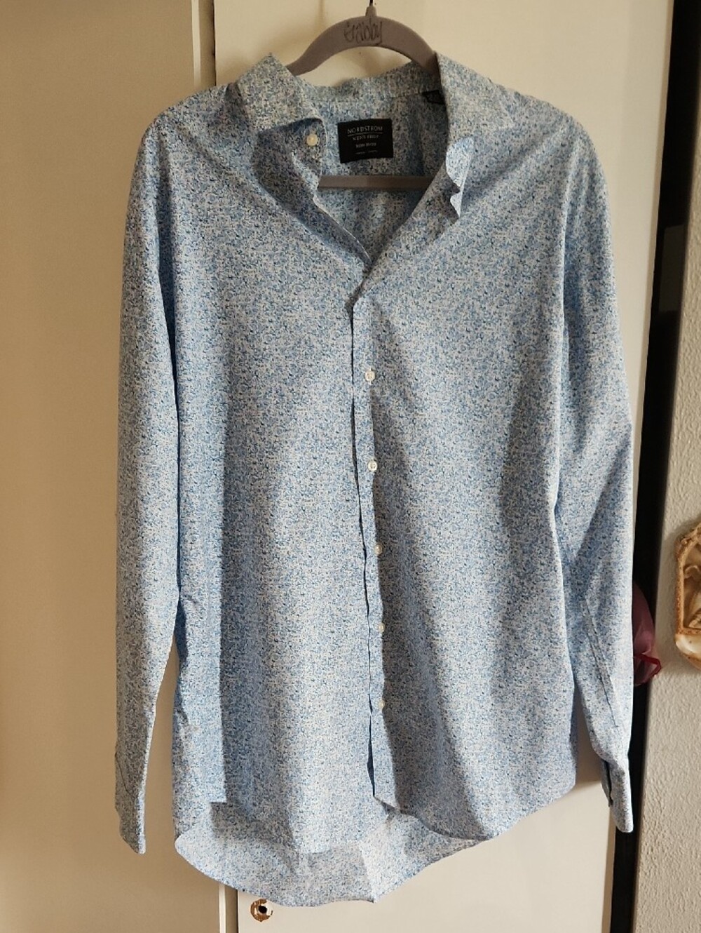 Nordstrom Men's Shop Light Blue Floral Print  Sz 16 1/2